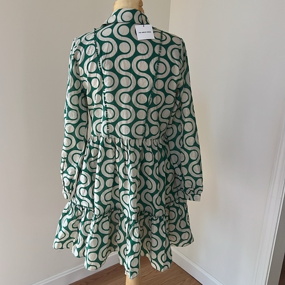 New! Zara medium green ecru combo long sleeve front button dress. - Picture 3 of 9